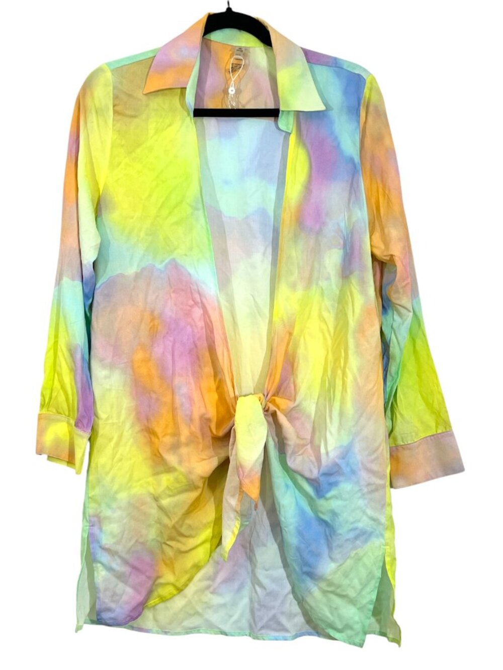 PQ Swim Millie Tie Front Cover Up Tie Dye Water Color Swim Cover XS/S NWOT